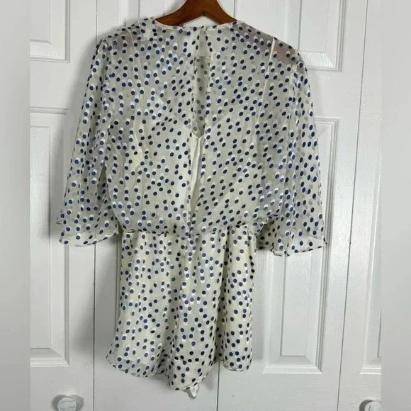 Lovers and Friends Blue and Cream Polka Dot Short Pants Romper - Picture 5 of 11